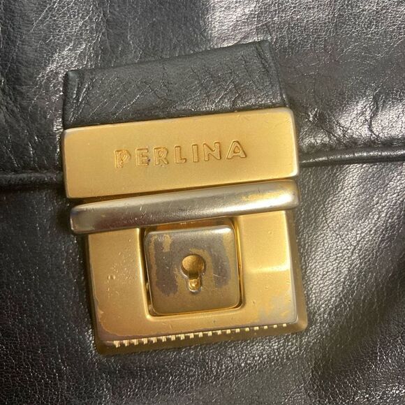 PERLINA  Black Leather Crossbody Shoulder Bag 7X1X9 - Picture 8 of 12